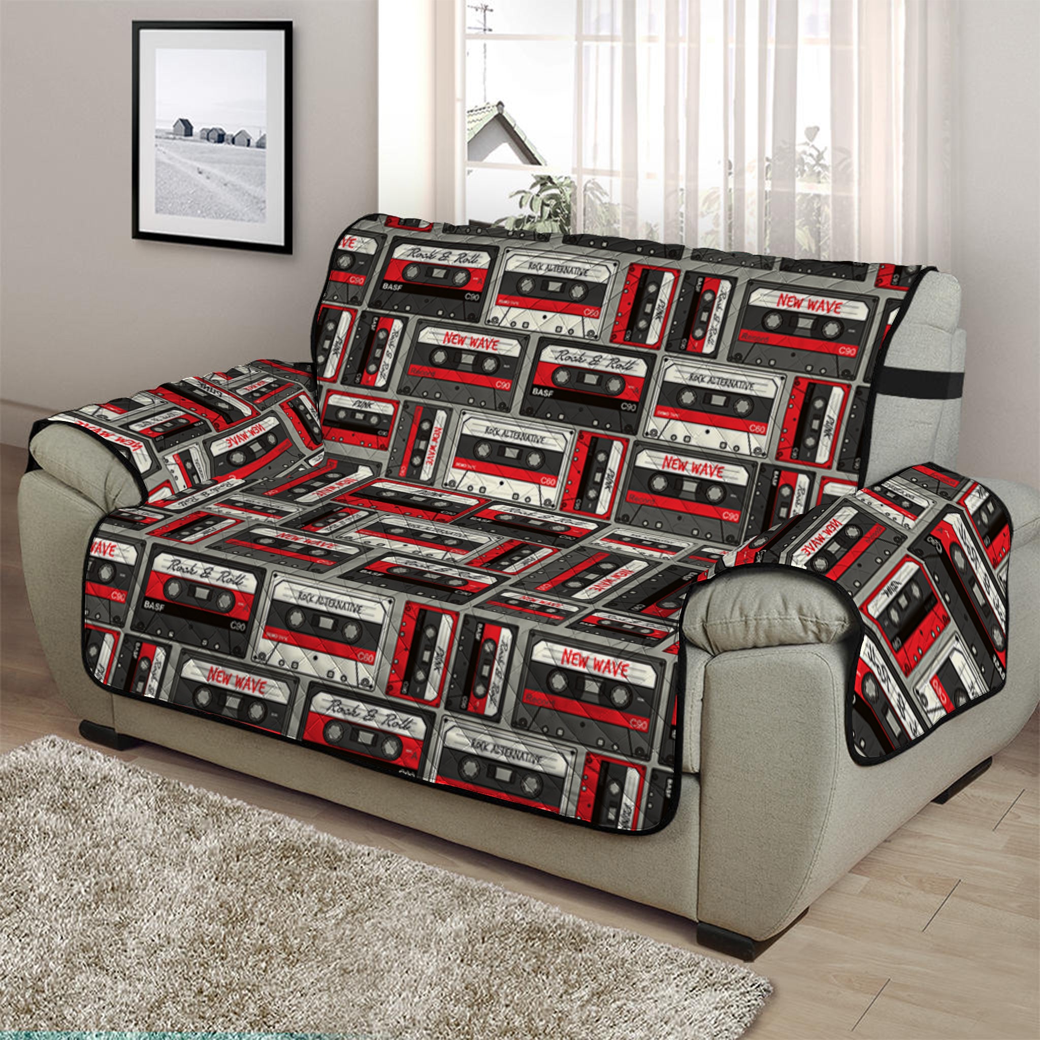 Retro Cassette Tape Pattern Print Half Sofa Protector