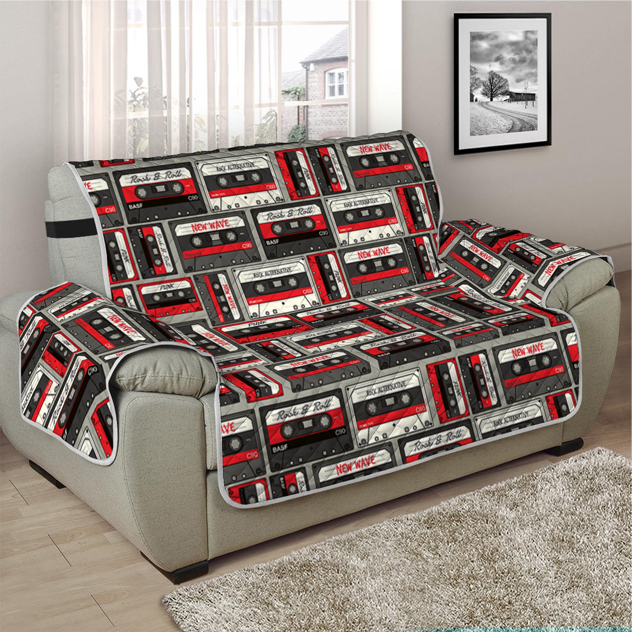 Retro Cassette Tape Pattern Print Half Sofa Protector