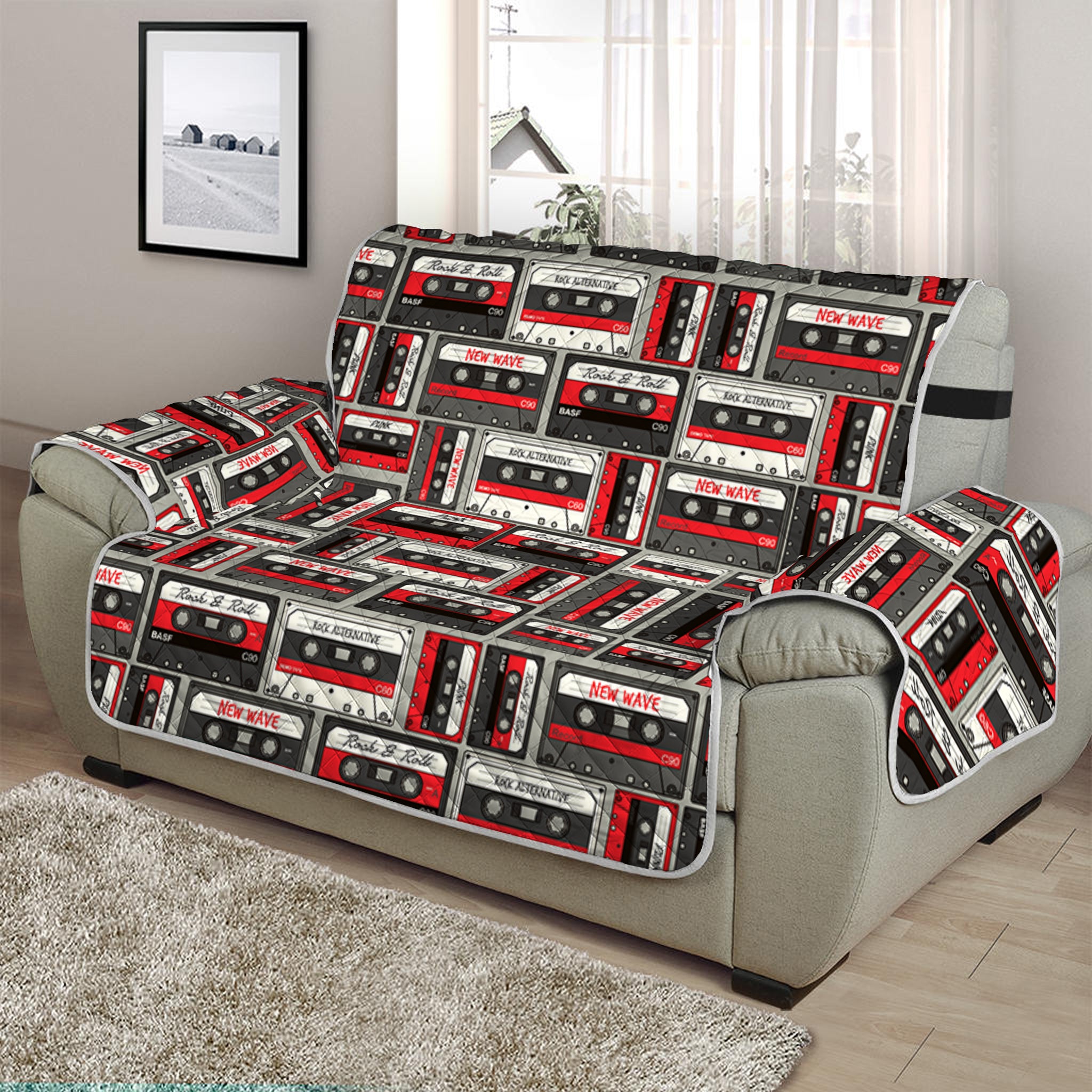 Retro Cassette Tape Pattern Print Half Sofa Protector