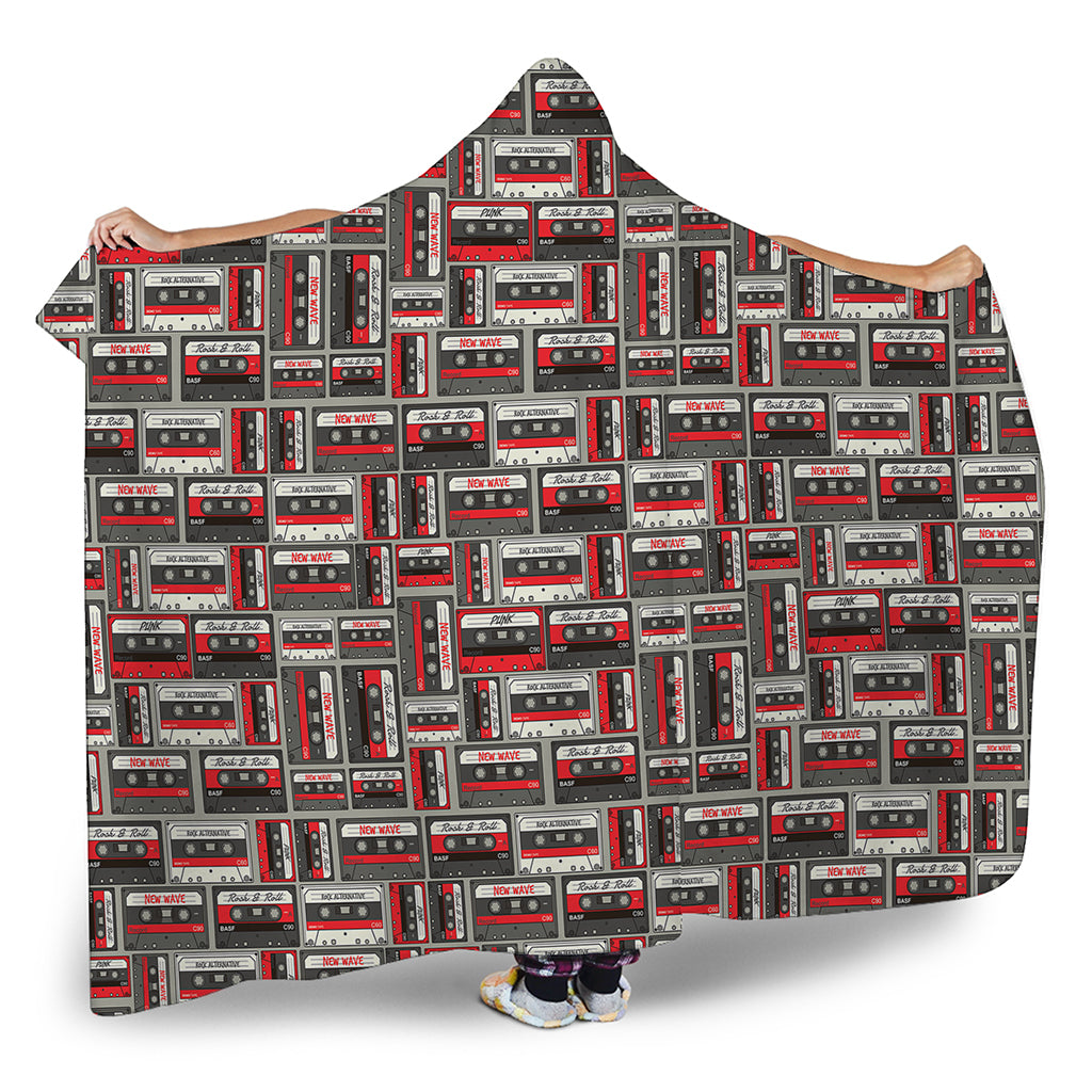 Retro Cassette Tape Pattern Print Hooded Blanket