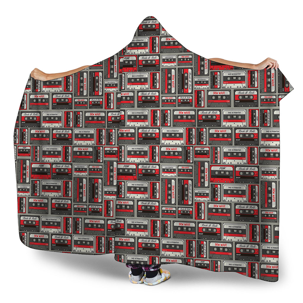 Retro Cassette Tape Pattern Print Hooded Blanket