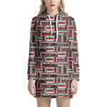 Retro Cassette Tape Pattern Print Hoodie Dress