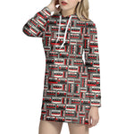 Retro Cassette Tape Pattern Print Hoodie Dress