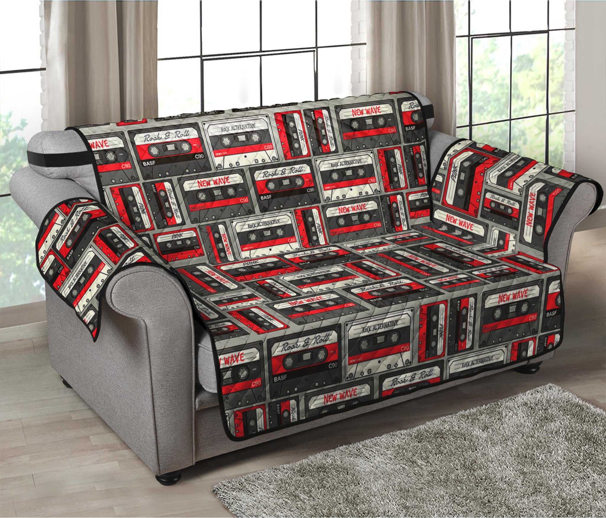 Retro Cassette Tape Pattern Print Loveseat Protector