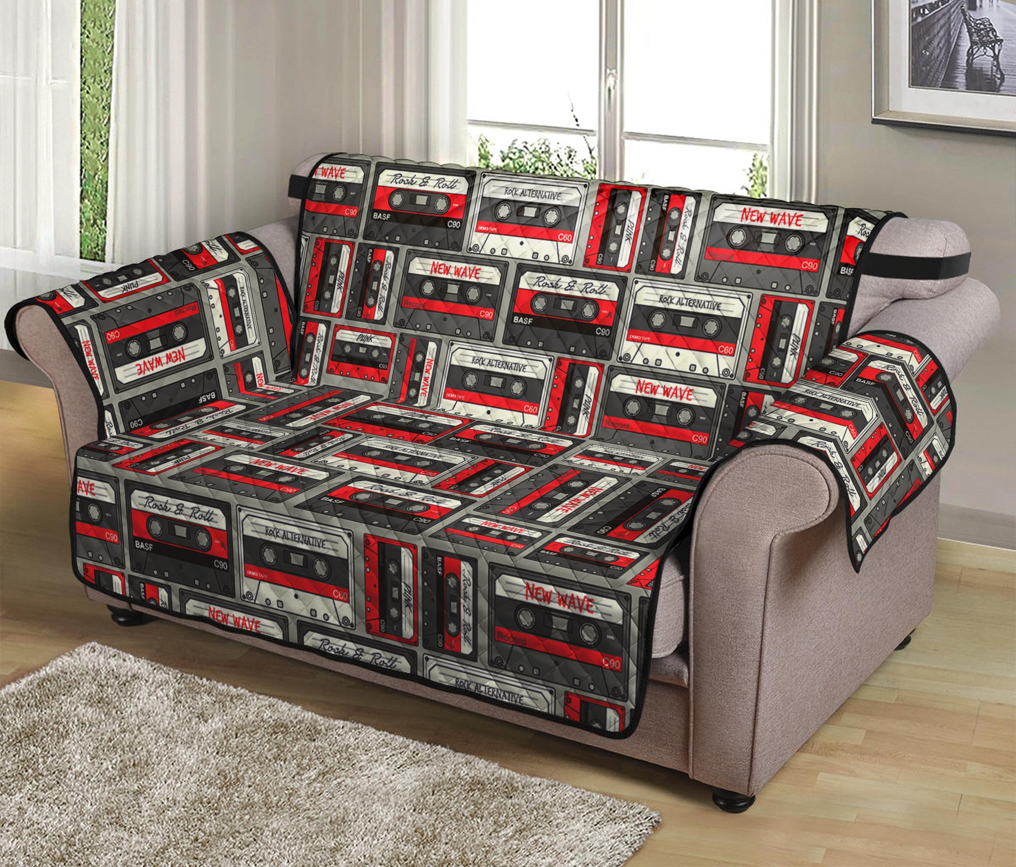 Retro Cassette Tape Pattern Print Loveseat Protector