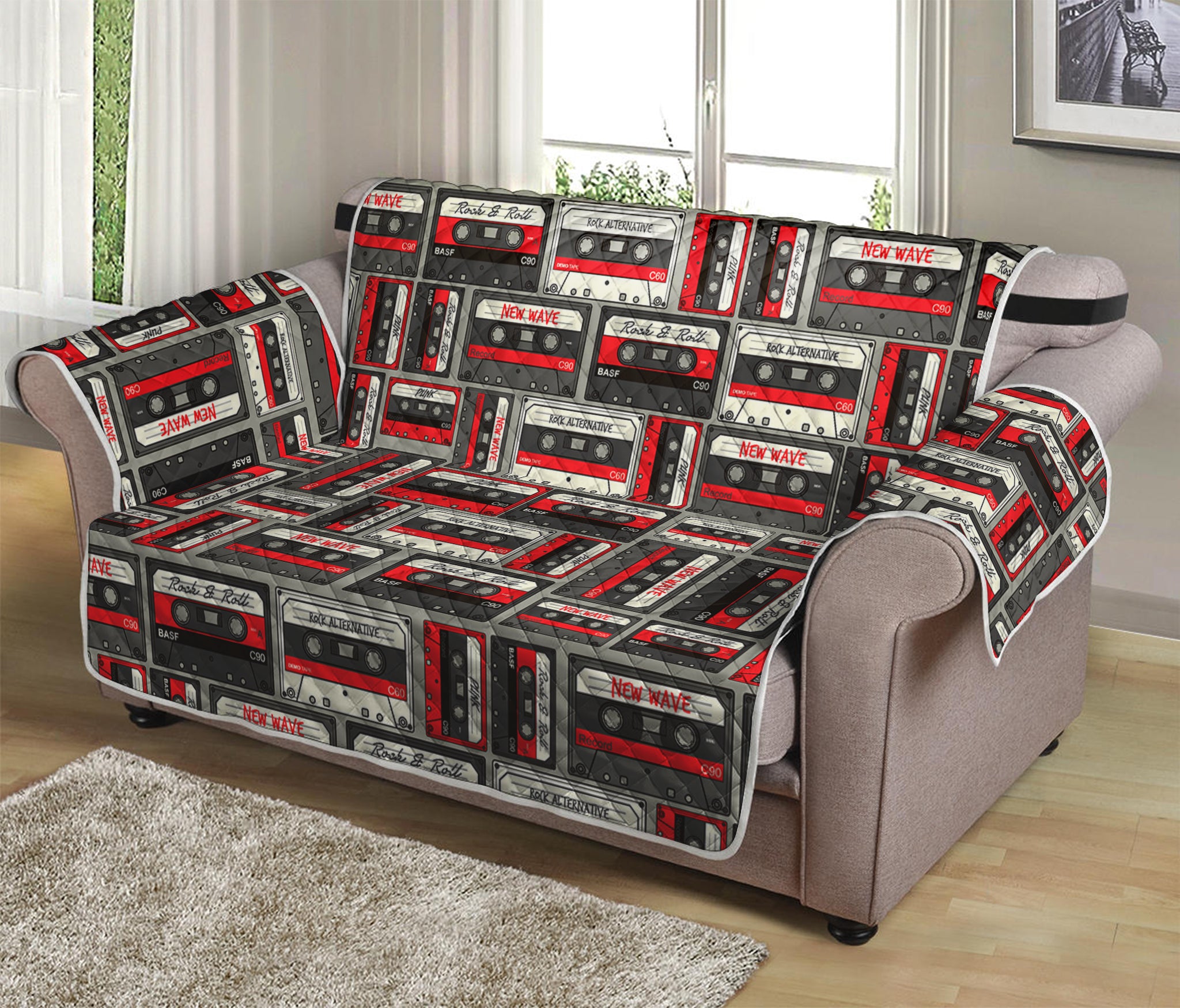 Retro Cassette Tape Pattern Print Loveseat Protector