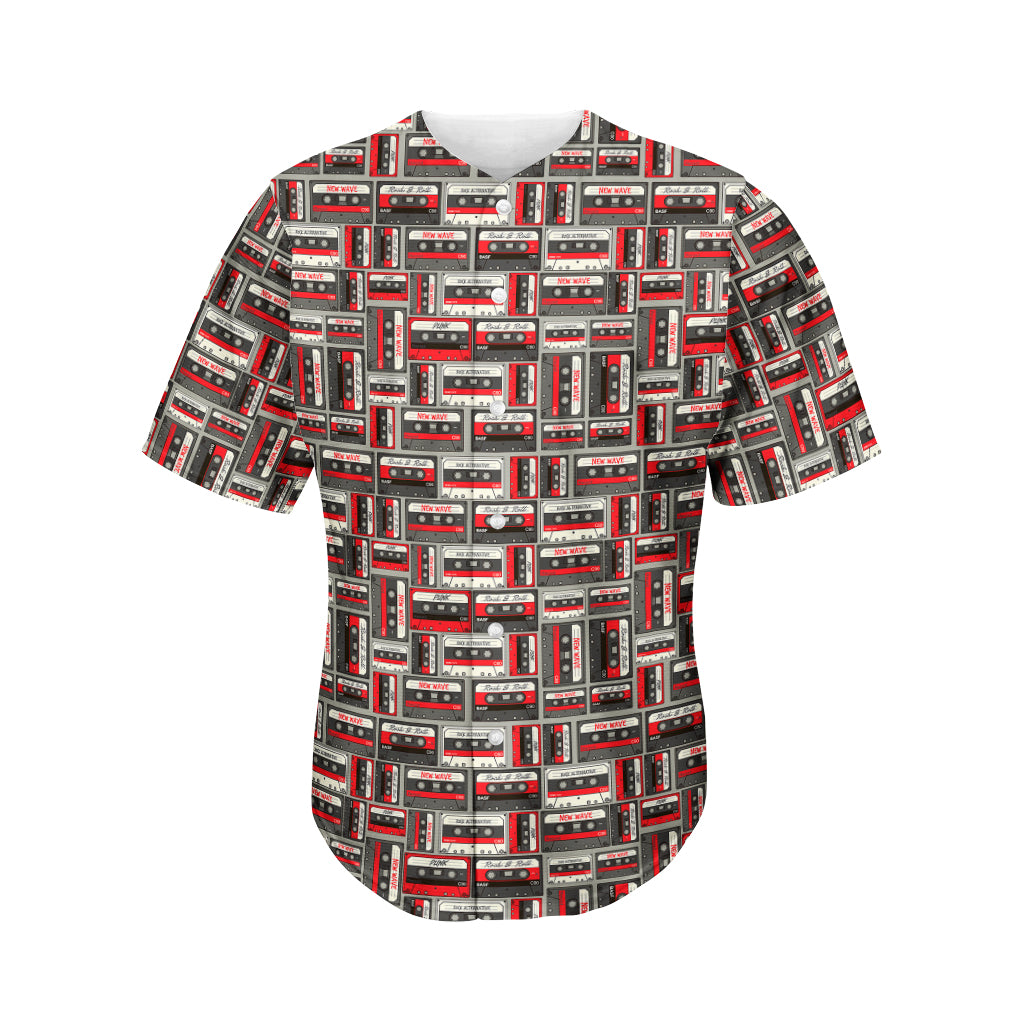 Retro Cassette Tape Pattern Print Men's Baseball Jersey