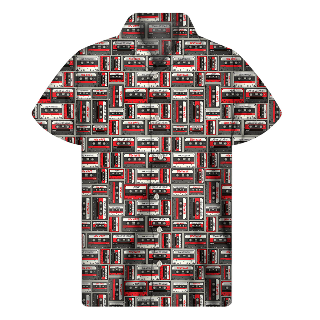 Retro Cassette Tape Pattern Print Men's Short Sleeve Shirt