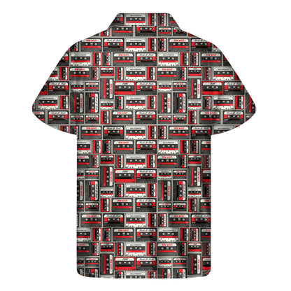 Retro Cassette Tape Pattern Print Men's Short Sleeve Shirt