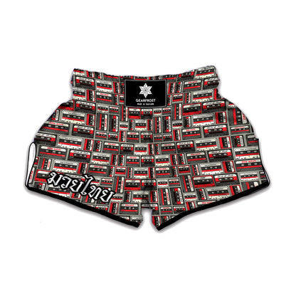 Retro Cassette Tape Pattern Print Muay Thai Boxing Shorts