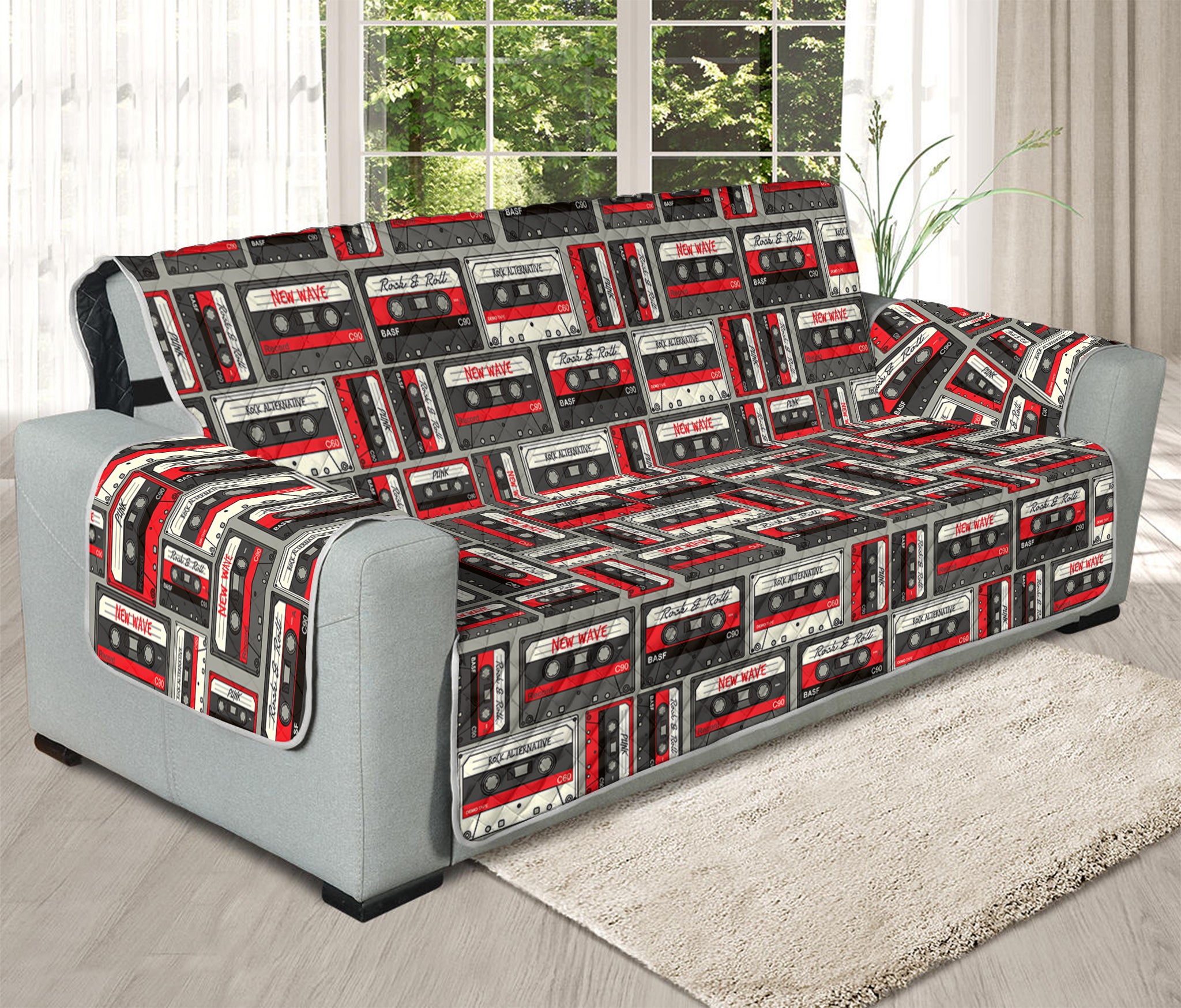 Retro Cassette Tape Pattern Print Oversized Sofa Protector