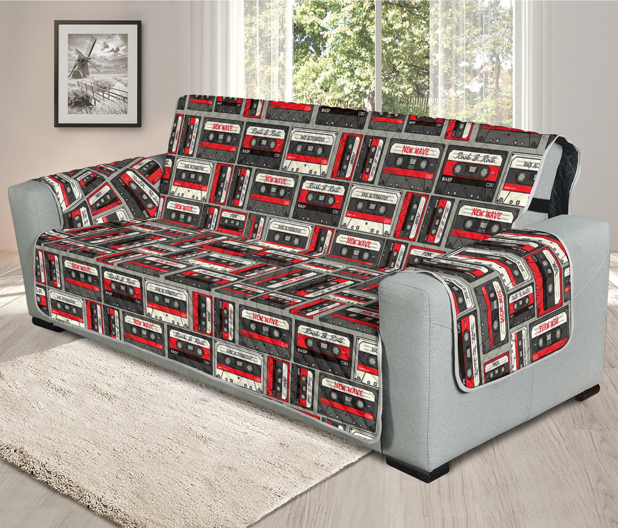 Retro Cassette Tape Pattern Print Oversized Sofa Protector