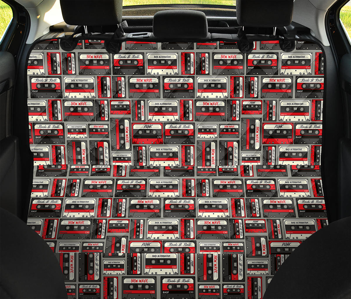 Retro Cassette Tape Pattern Print Pet Car Back Seat Cover