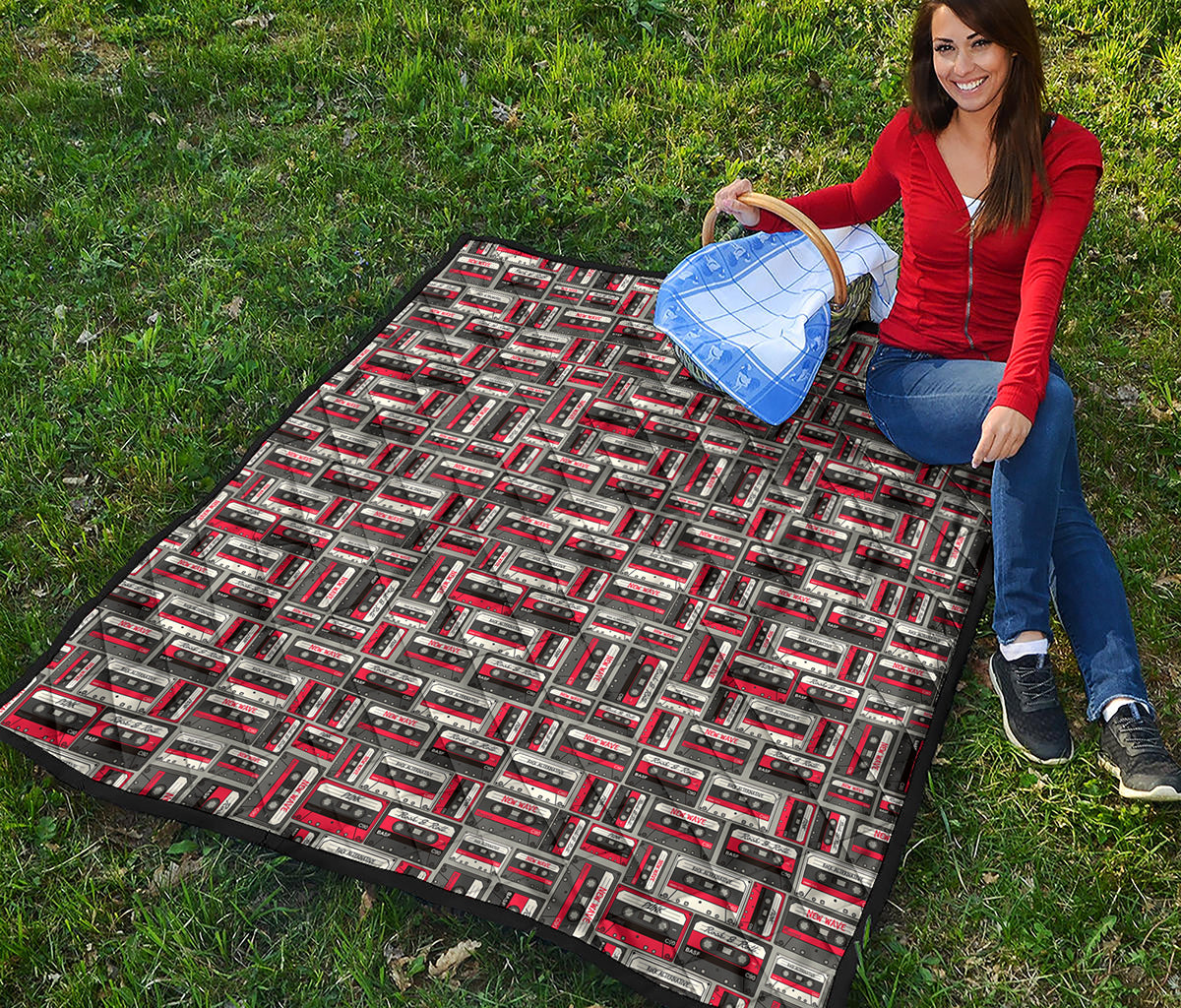 Retro Cassette Tape Pattern Print Quilt