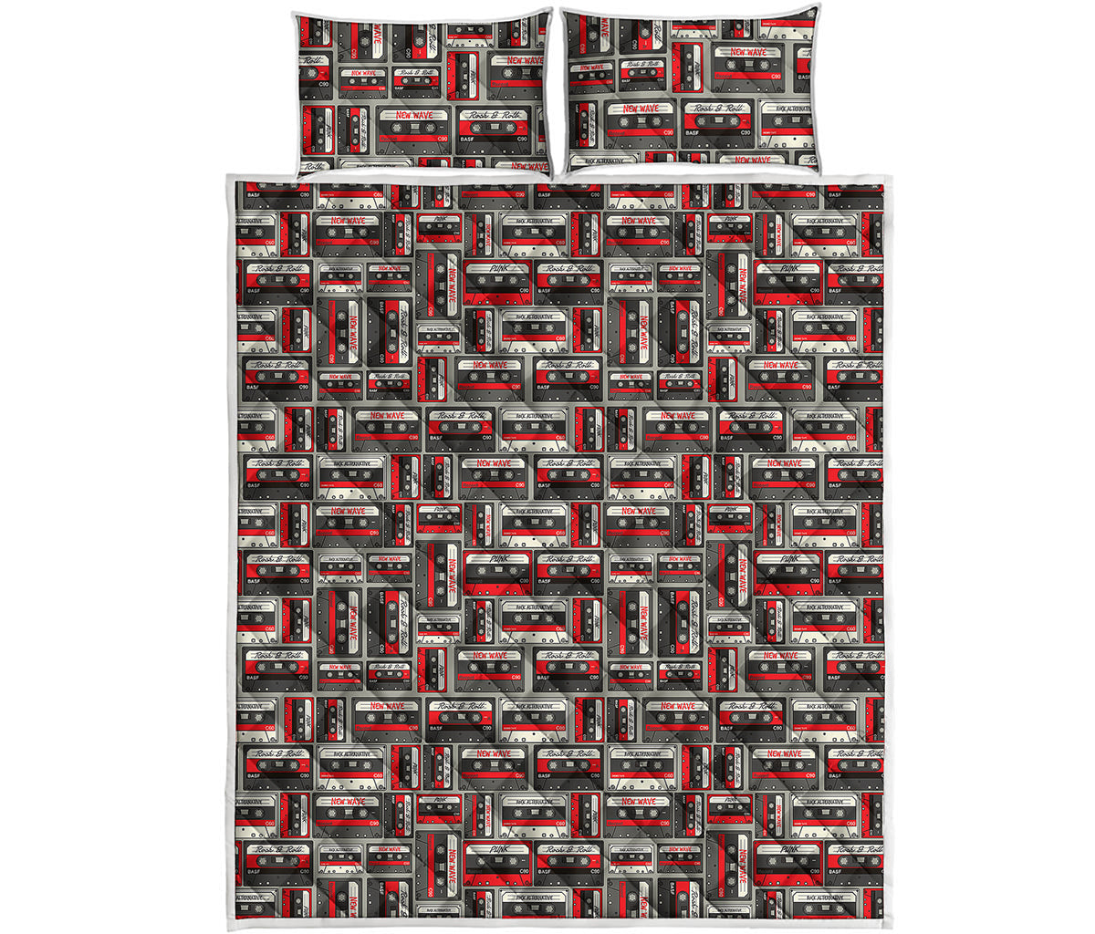 Retro Cassette Tape Pattern Print Quilt Bed Set