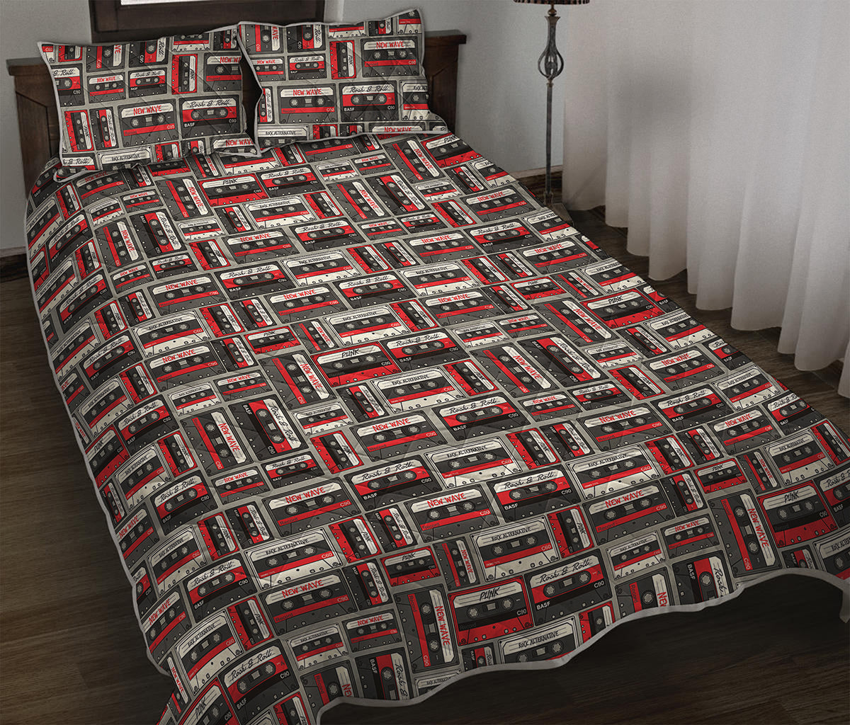Retro Cassette Tape Pattern Print Quilt Bed Set