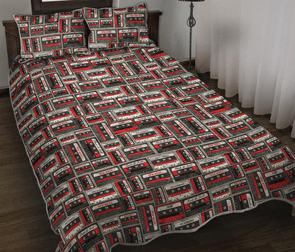 Retro Cassette Tape Pattern Print Quilt Bed Set