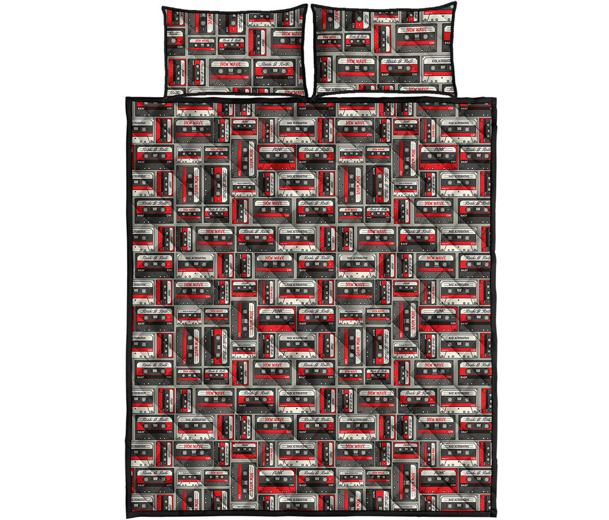 Retro Cassette Tape Pattern Print Quilt Bed Set