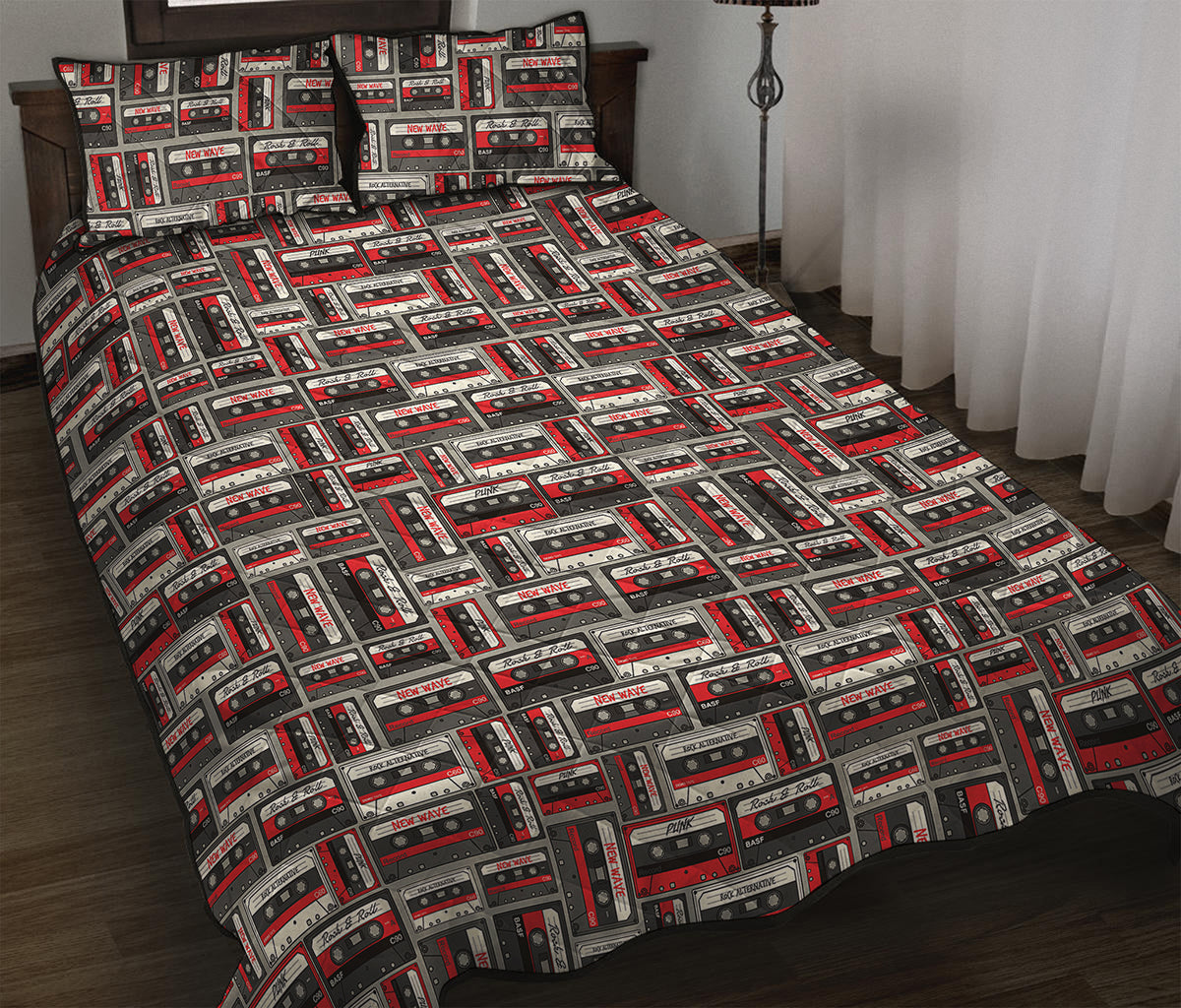 Retro Cassette Tape Pattern Print Quilt Bed Set