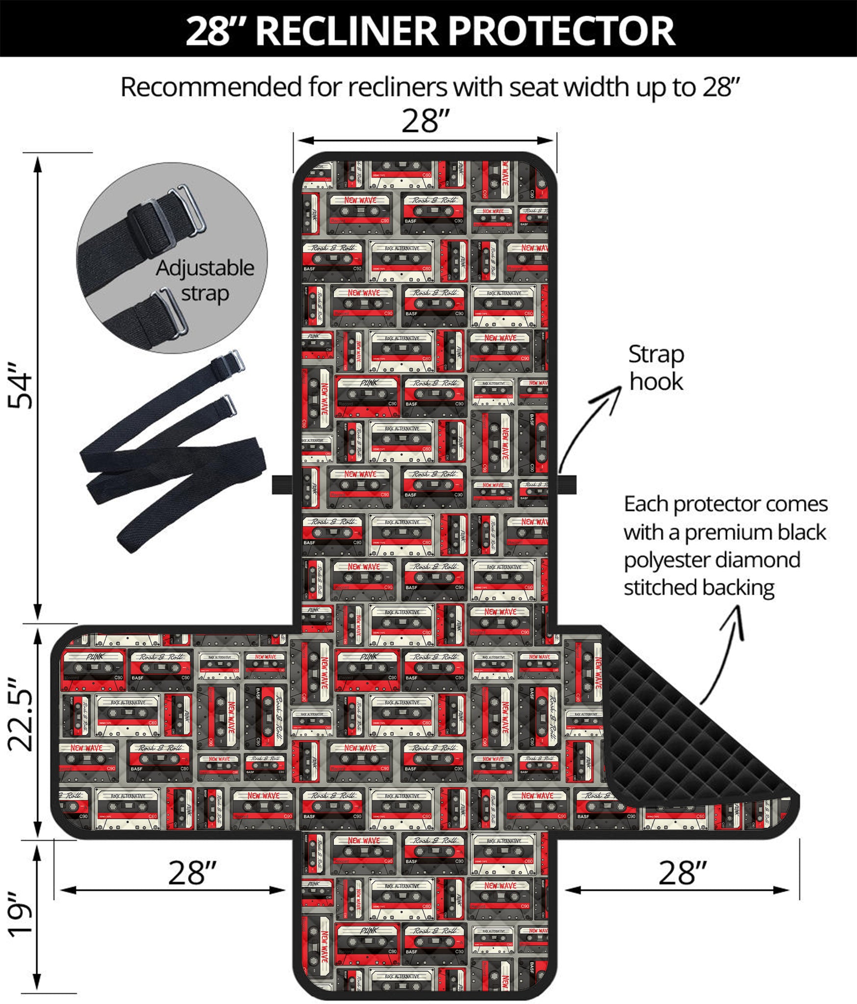 Retro Cassette Tape Pattern Print Recliner Protector