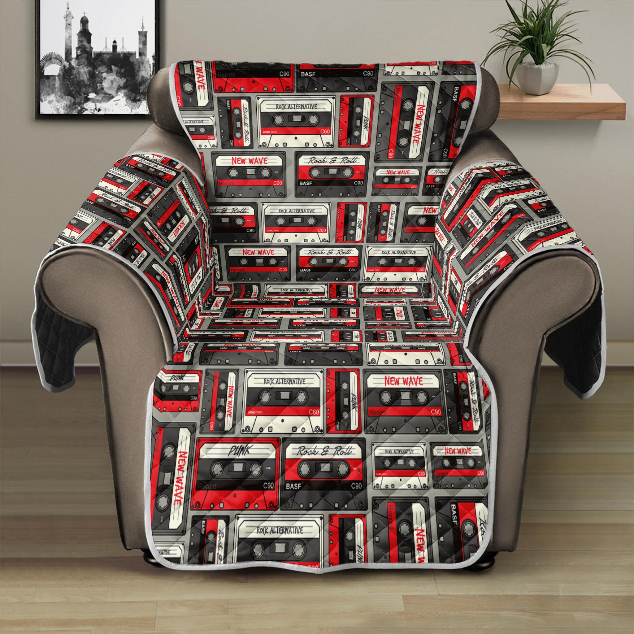 Retro Cassette Tape Pattern Print Recliner Protector