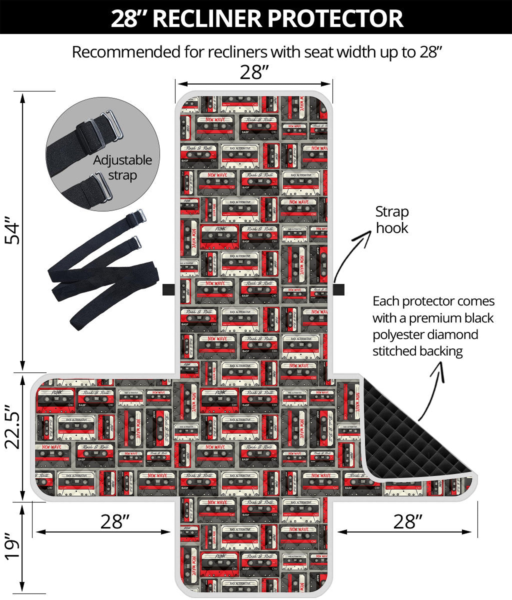 Retro Cassette Tape Pattern Print Recliner Protector