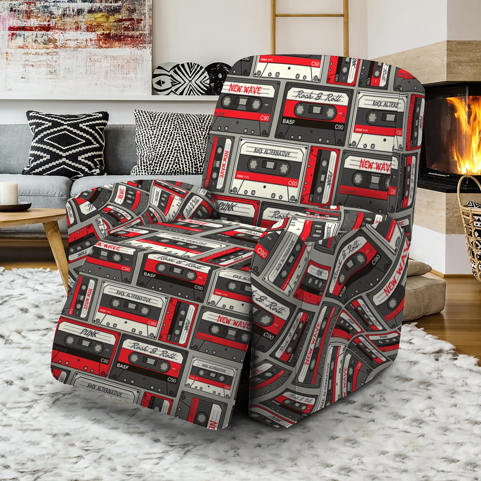 Retro Cassette Tape Pattern Print Recliner Slipcover