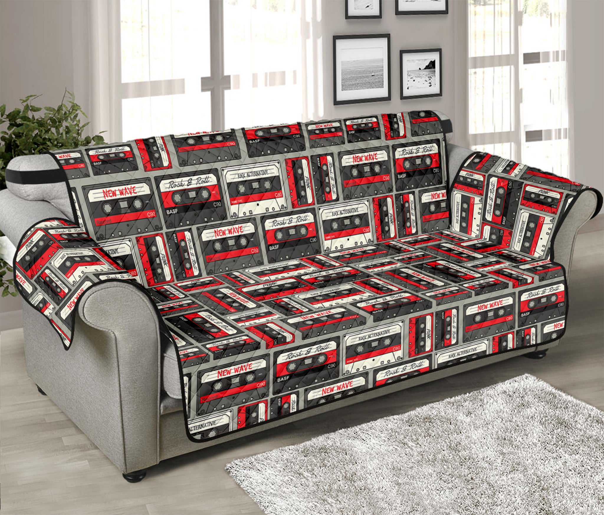 Retro Cassette Tape Pattern Print Sofa Protector