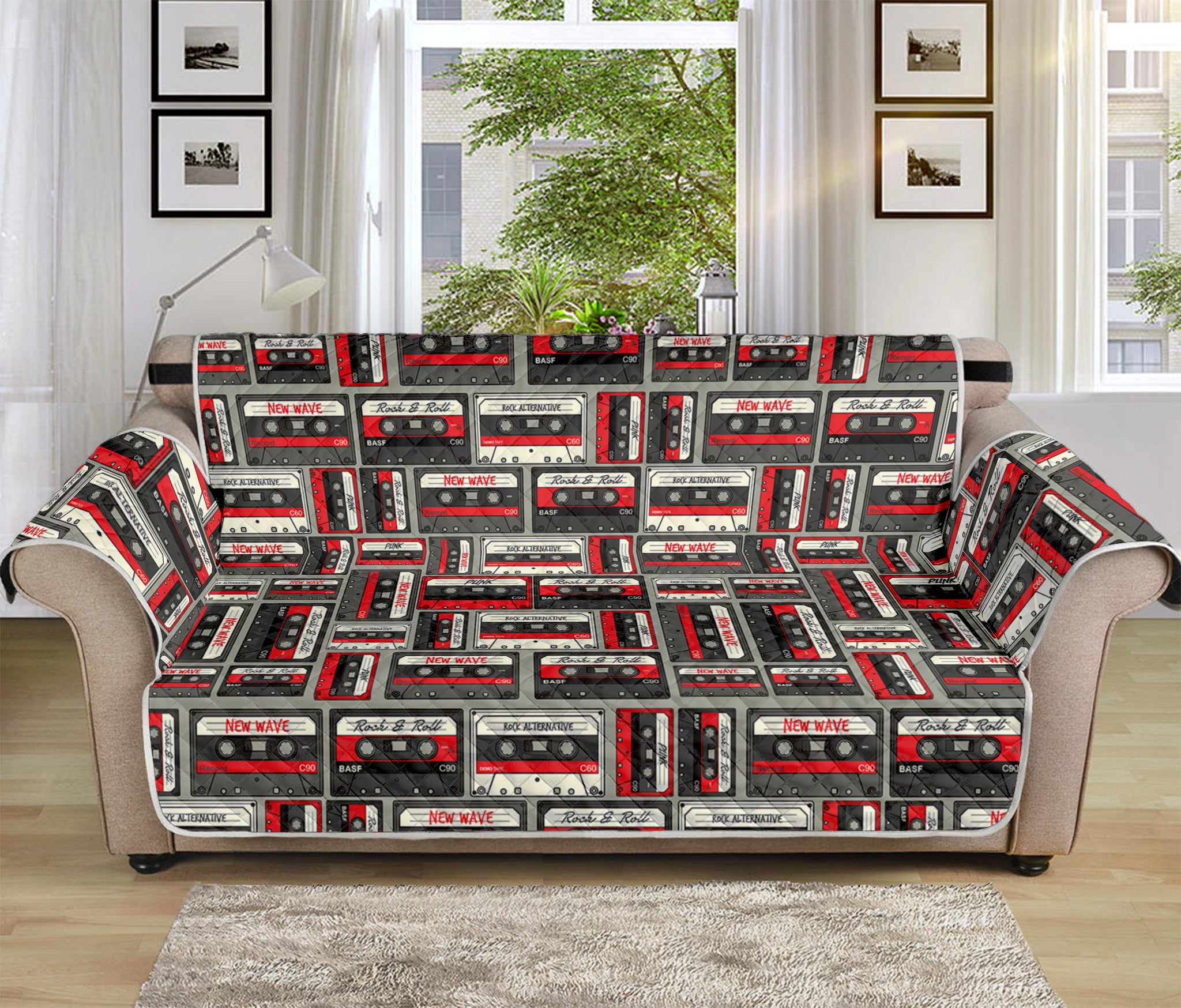 Retro Cassette Tape Pattern Print Sofa Protector