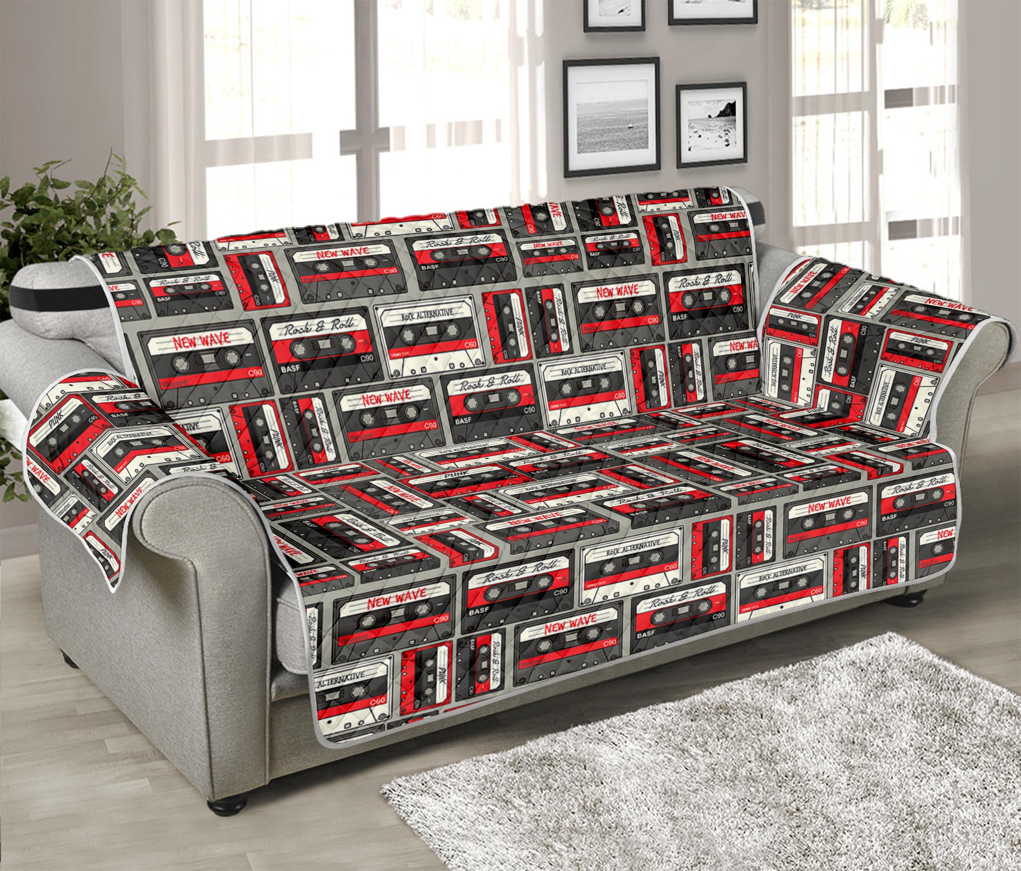 Retro Cassette Tape Pattern Print Sofa Protector