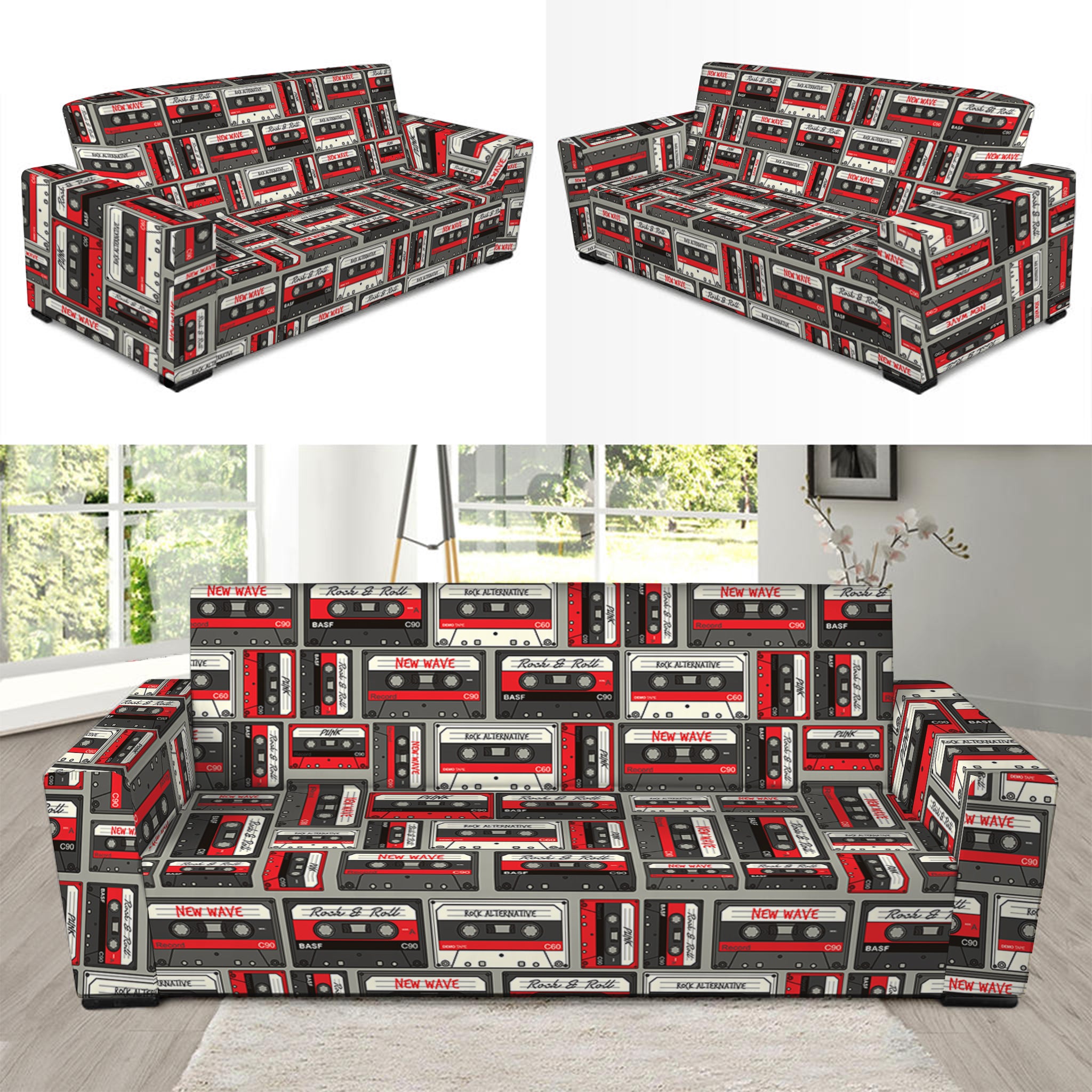 Retro Cassette Tape Pattern Print Sofa Slipcover