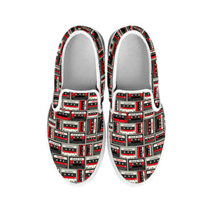 Retro Cassette Tape Pattern Print White Slip On Shoes