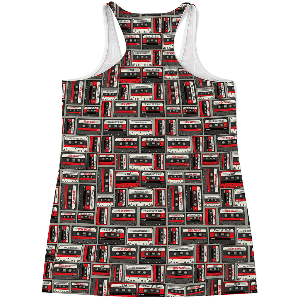 Retro Cassette Tape Pattern Print Women's Racerback Tank Top