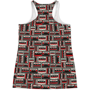 Retro Cassette Tape Pattern Print Women's Racerback Tank Top