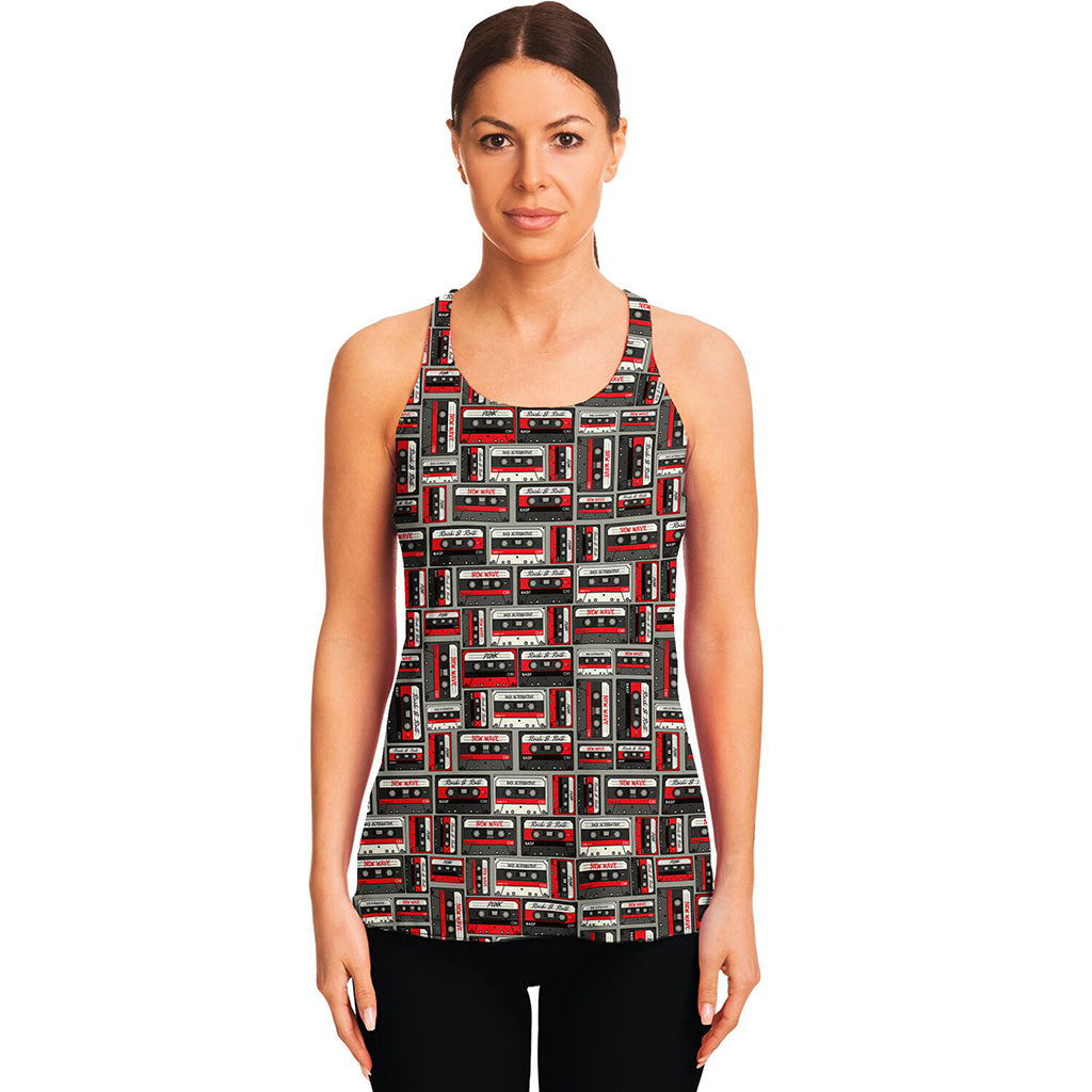 Retro Cassette Tape Pattern Print Women's Racerback Tank Top