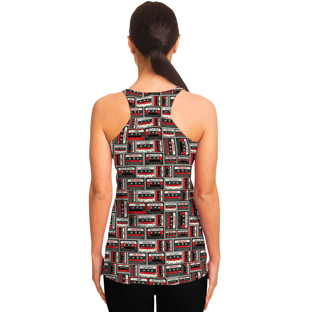 Retro Cassette Tape Pattern Print Women's Racerback Tank Top