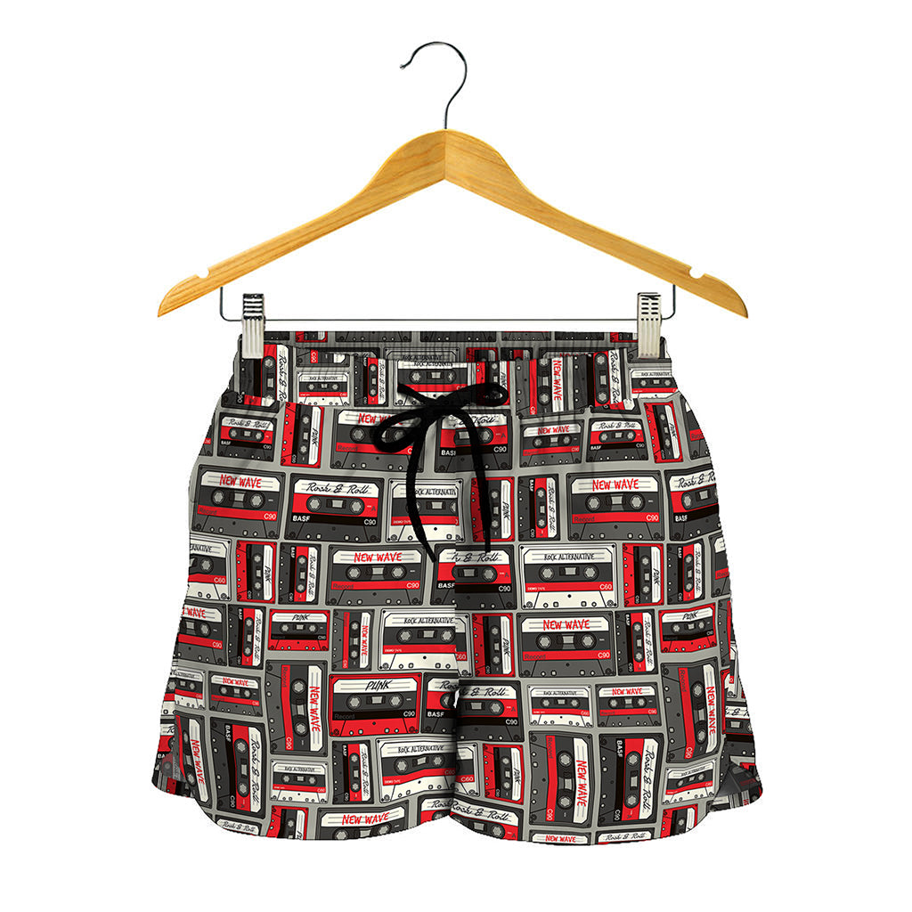 Retro Cassette Tape Pattern Print Women's Shorts