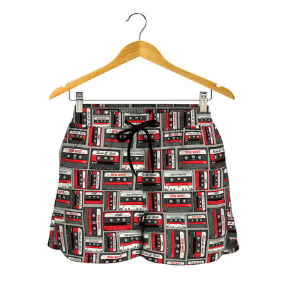Retro Cassette Tape Pattern Print Women's Shorts