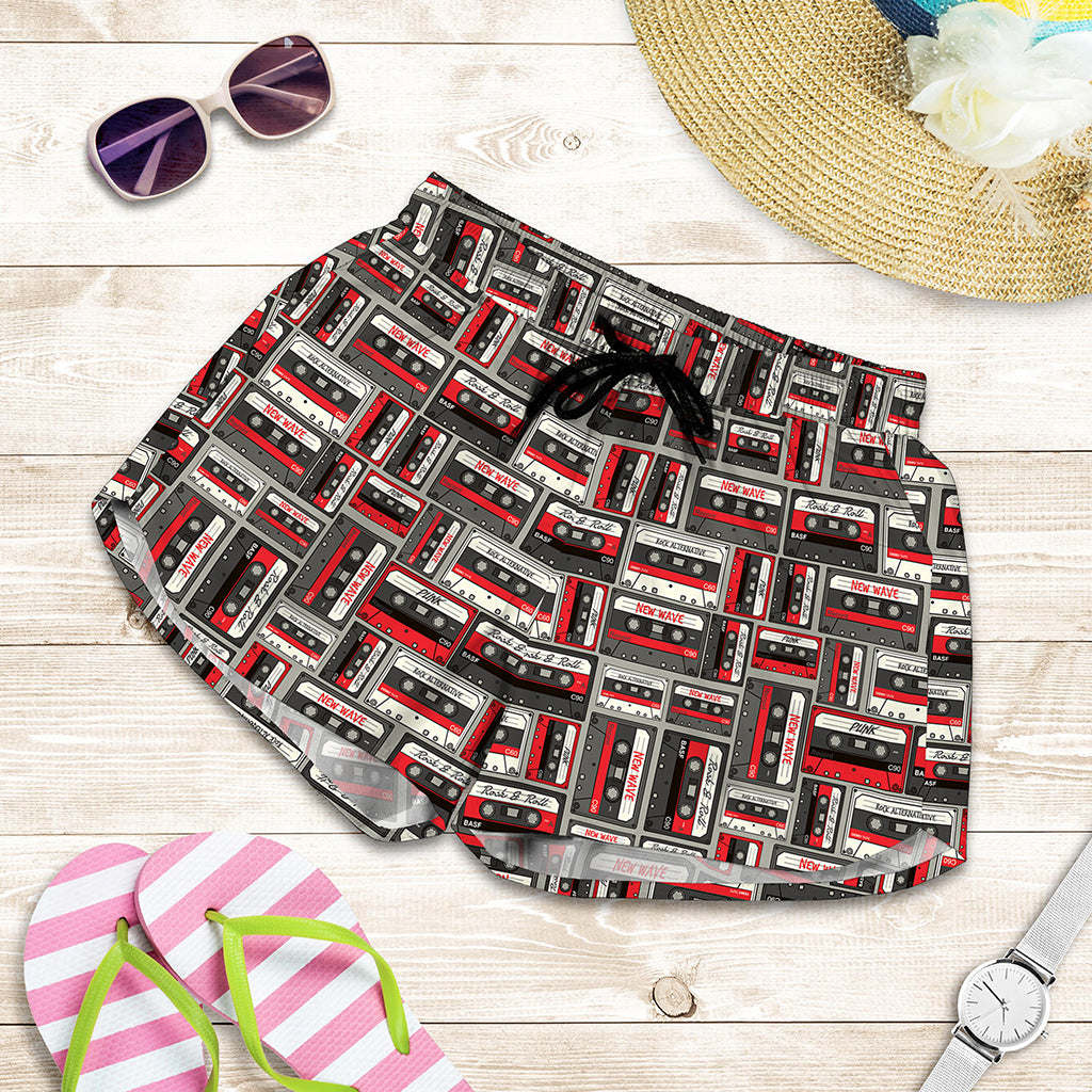 Retro Cassette Tape Pattern Print Women's Shorts