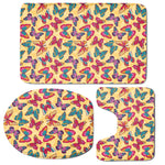 Retro Colorful Butterfly Pattern Print 3 Piece Bath Mat Set