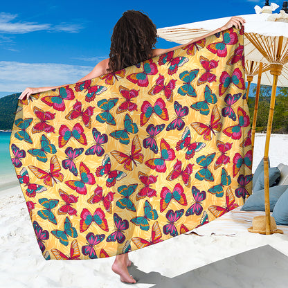 Retro Colorful Butterfly Pattern Print Beach Sarong Wrap