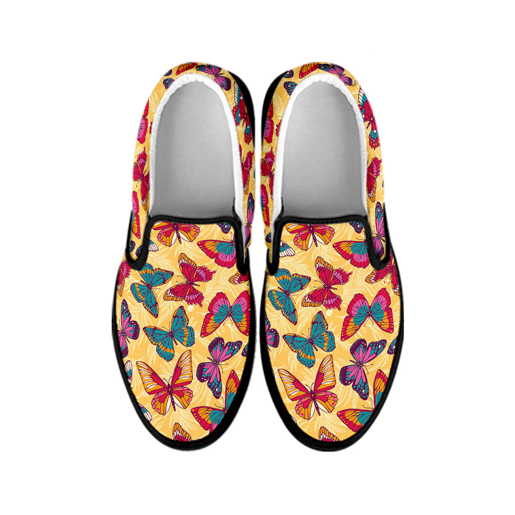 Retro Colorful Butterfly Pattern Print Black Slip On Shoes