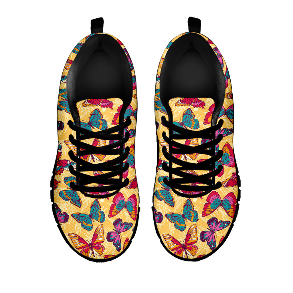 Retro Colorful Butterfly Pattern Print Black Sneakers