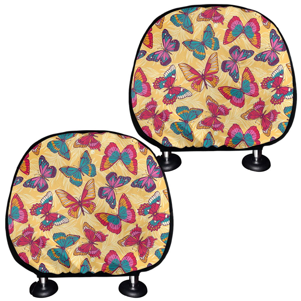 Retro Colorful Butterfly Pattern Print Car Headrest Covers