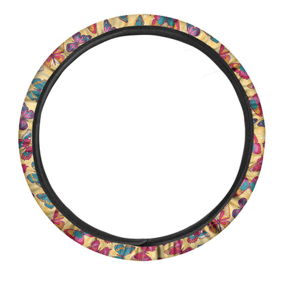 Retro Colorful Butterfly Pattern Print Car Steering Wheel Cover