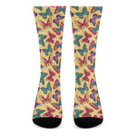 Retro Colorful Butterfly Pattern Print Crew Socks