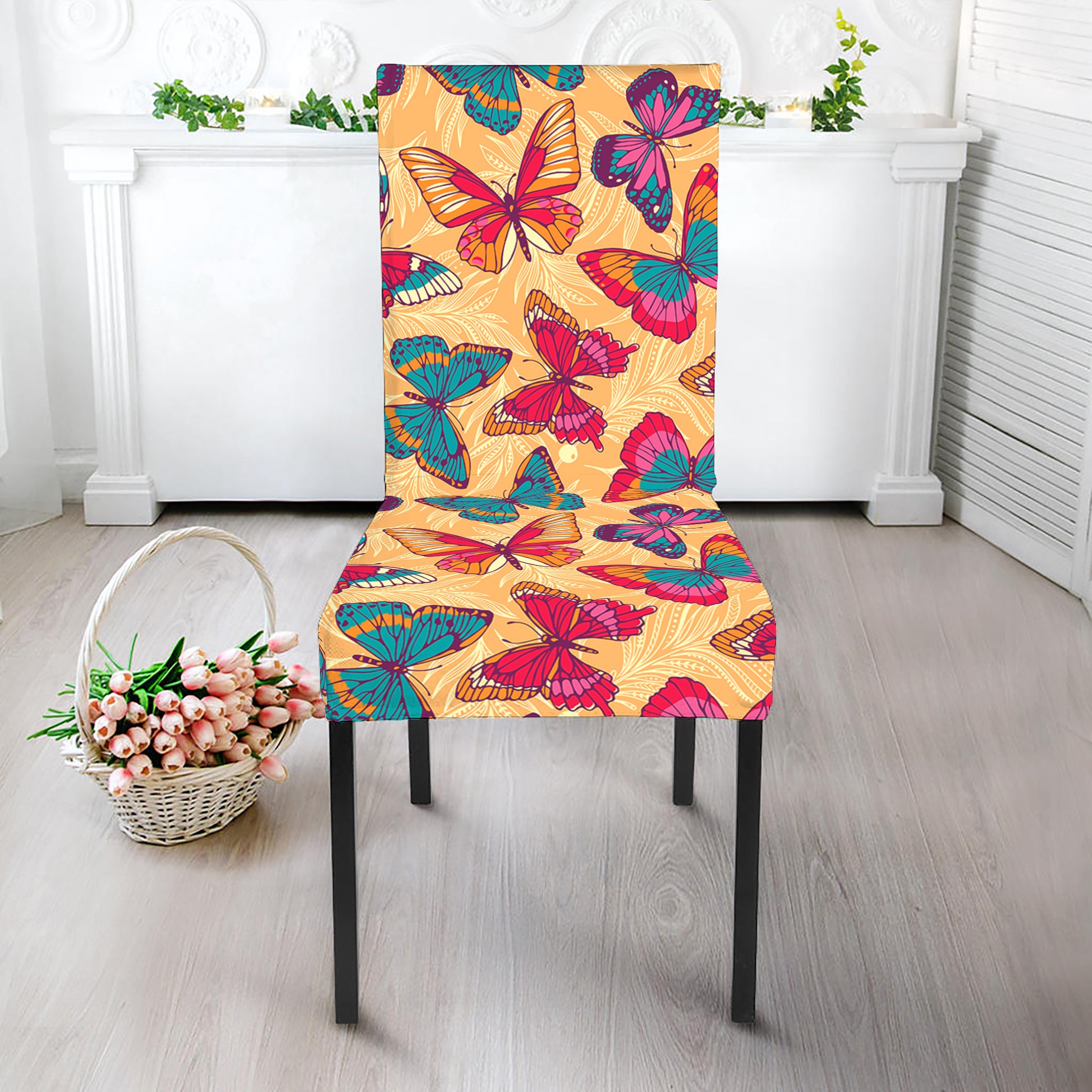 Retro Colorful Butterfly Pattern Print Dining Chair Slipcover