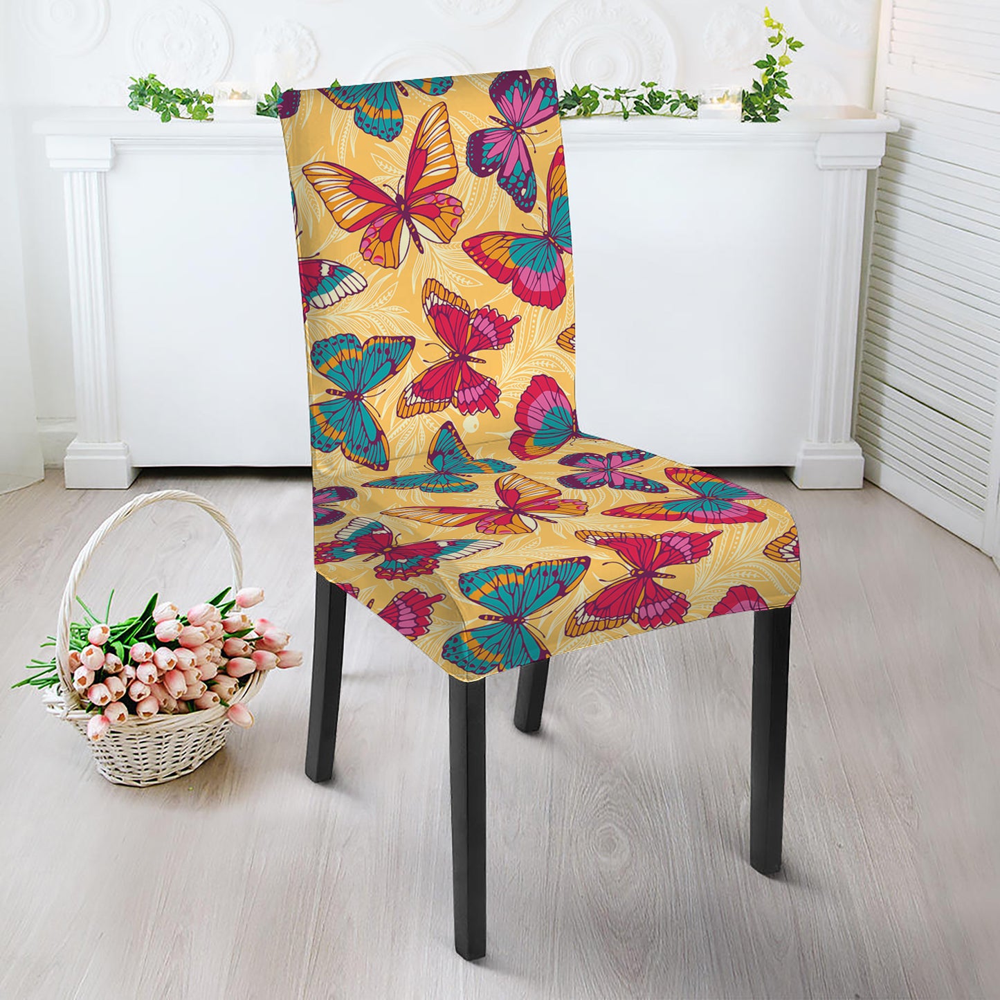 Retro Colorful Butterfly Pattern Print Dining Chair Slipcover