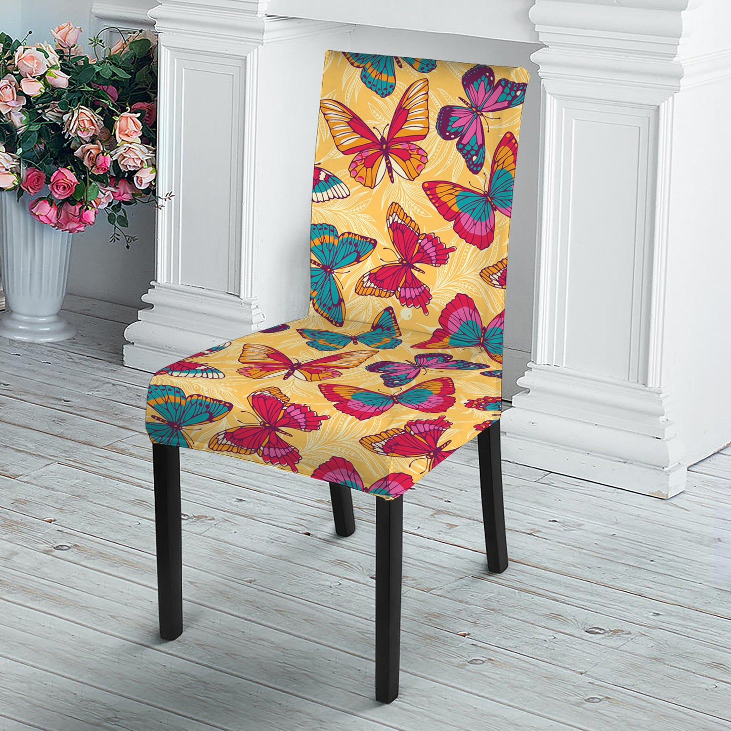 Retro Colorful Butterfly Pattern Print Dining Chair Slipcover
