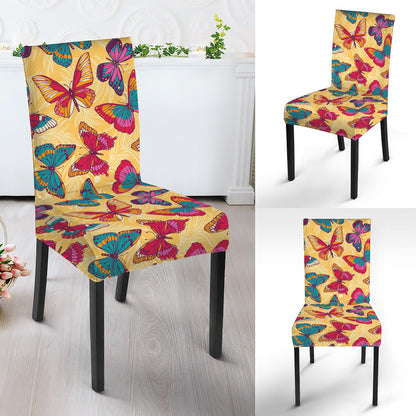 Retro Colorful Butterfly Pattern Print Dining Chair Slipcover
